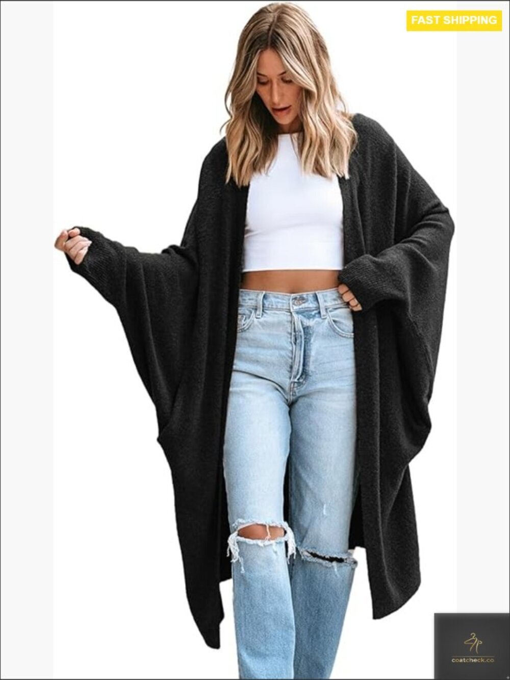 Oversized Open Front Cardigan Sweater Soft Knit Longline Dolman Sleeve Casual